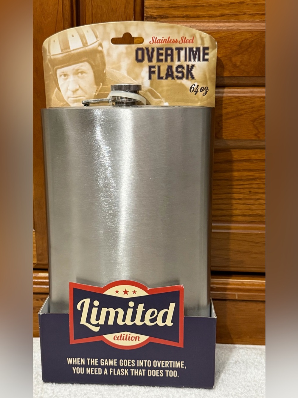 NWT Wembley Stainless Steel Overtime Flask 64oz Game Day Novelty Dad Joke Gift